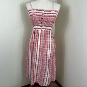 ANGIE Medium Striped Smocked Red Cotton Sundress Beachy Coquette Sleeveless